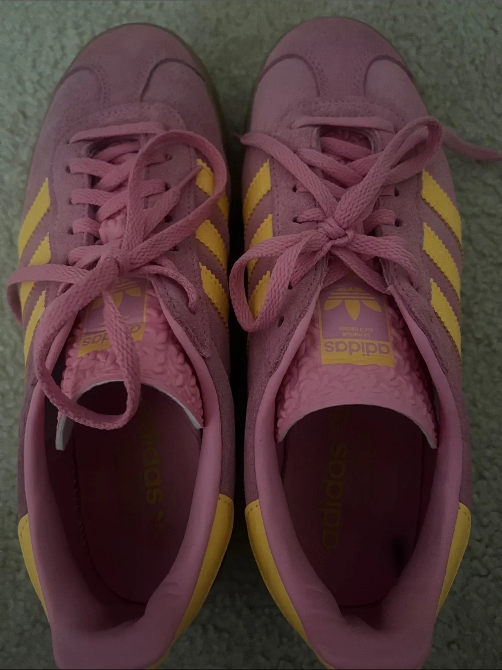 adidas gazelles pink Suede Sneakers with orange Stripes